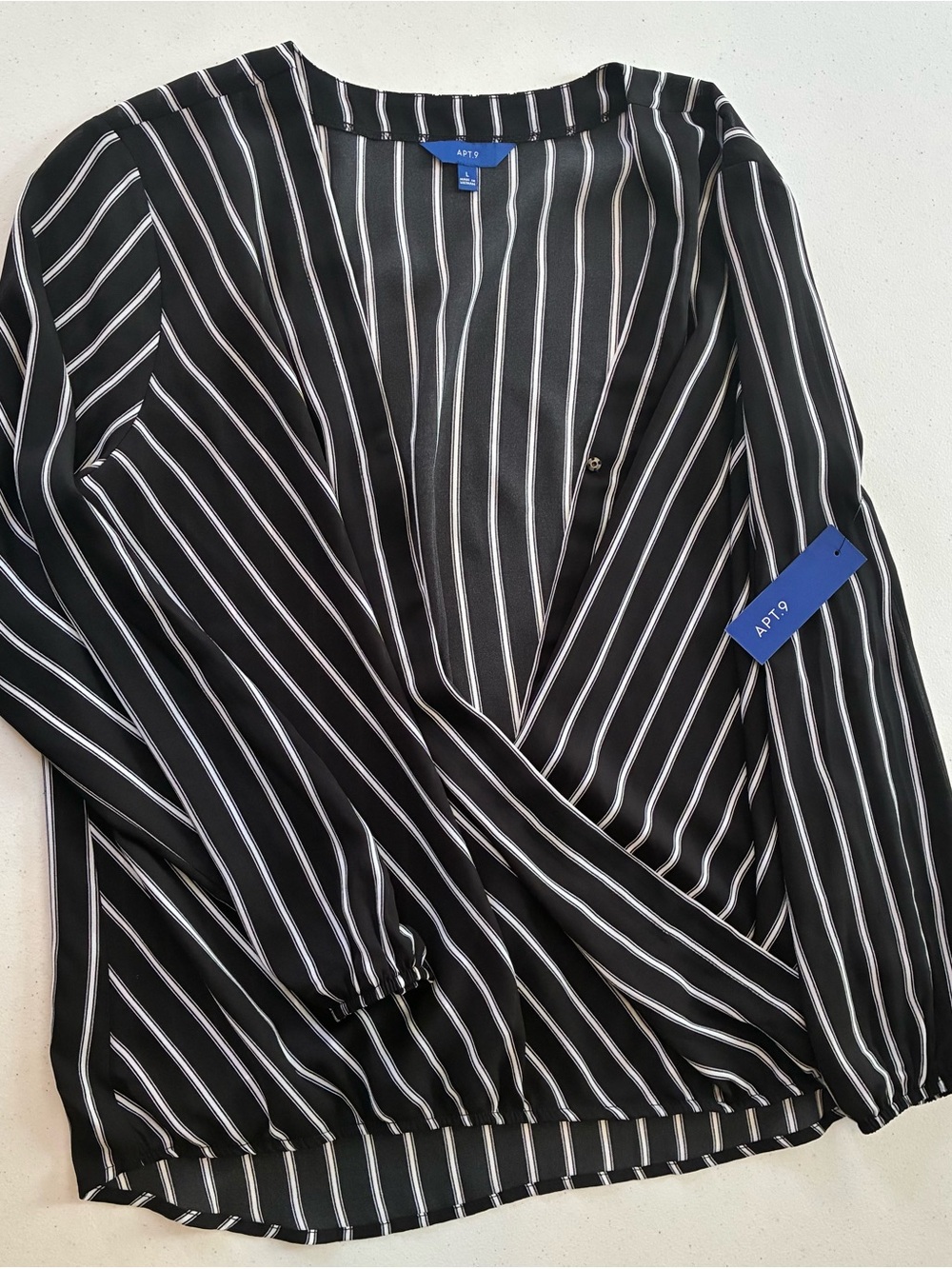 Apt. 9 Black and White Vertical Stripe Blouse